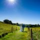 bride and groom walking to tewin bury farm