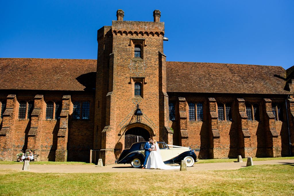 Bride and groom at The Riding School Hatfield house wedding in hertfordshire