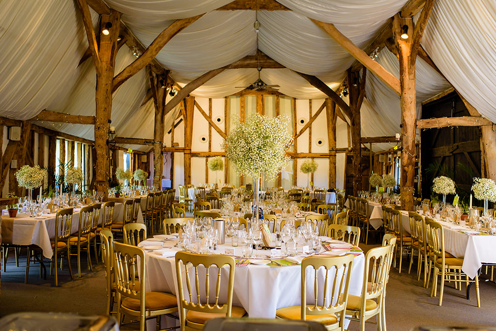 wedding tables at Autumn wedding at South Farm in Hertfordshire