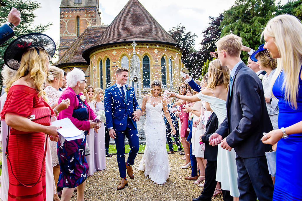 confetti throw at Ayot St Lawrence church in Hertfordshire