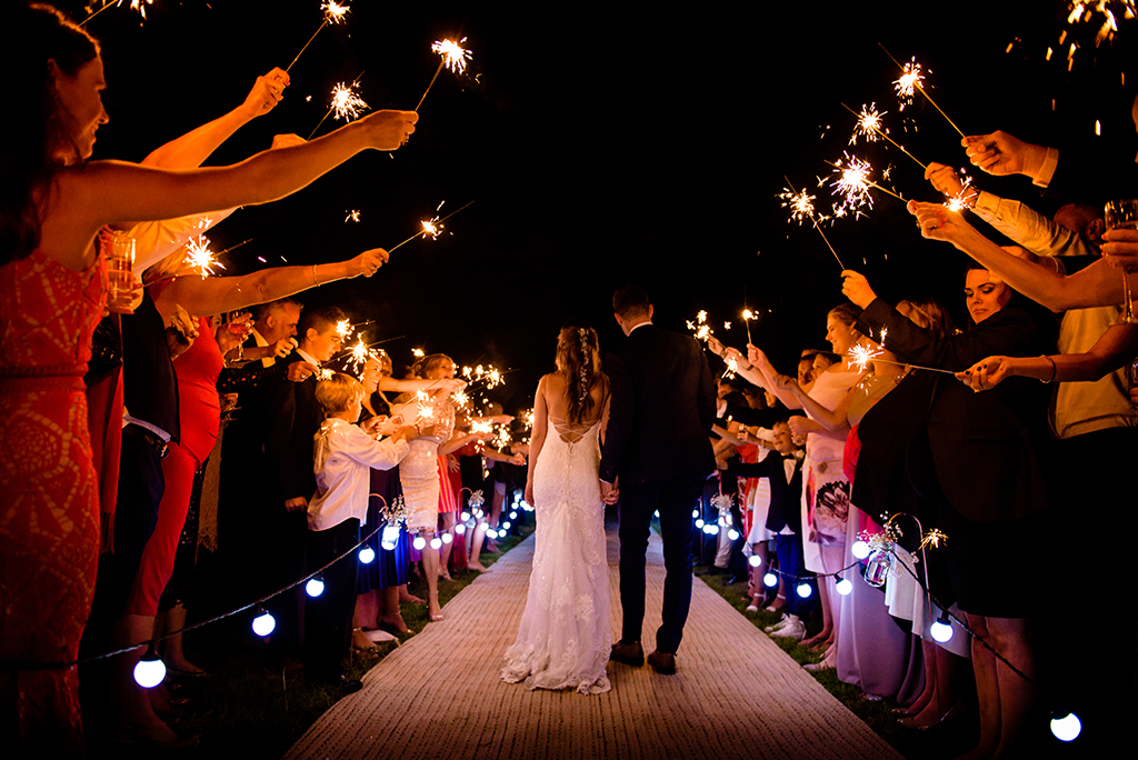 sparklers at a hertfordshire tipi wedding