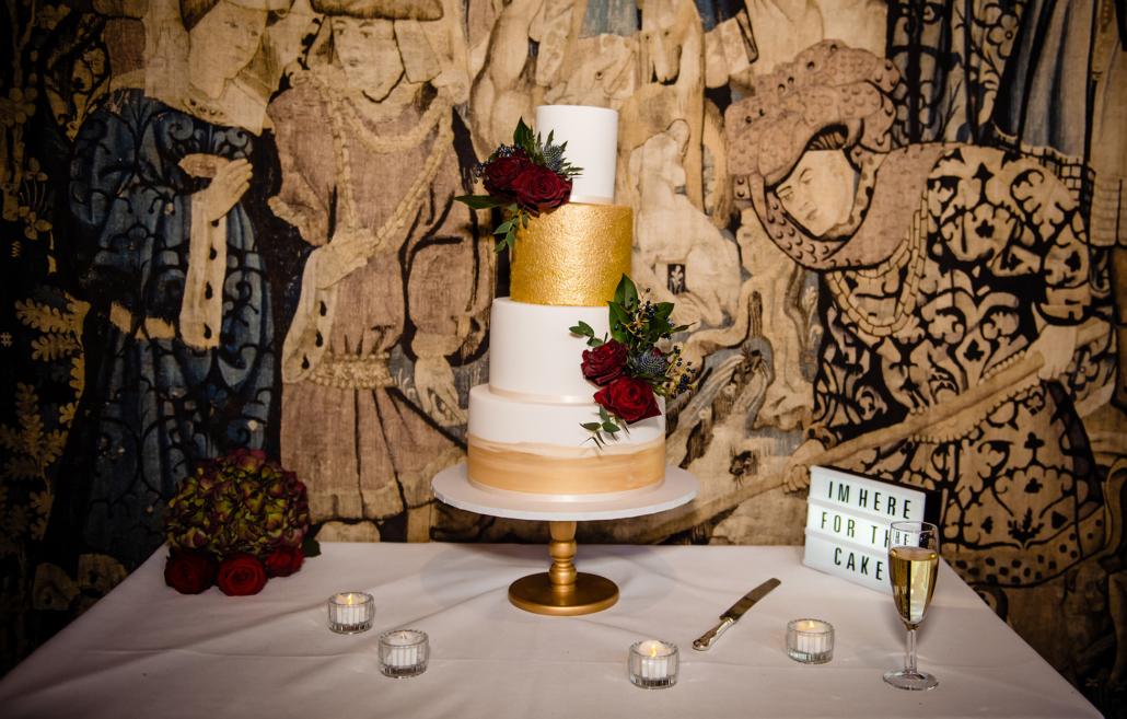 TIERED WEDDING CAKE AT HATFIELD HOUSE WEDDING IN HERTFORDSHIRE