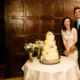 WEDDING CAKE CUT AT GREAT FOSTERS WEDDDING IN SURREY