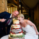 WEDDING CAKE CUT AT SOUTH FARM WEDDING IN HERTFORDSHIRE