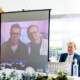 surprise guests at wedding speeches at chesfield downs wedding venue in hertfordshire